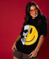 Half Skull And Smiley Face Printed Oversized Tshirt